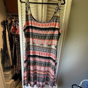 BOGO Loft Geometric Black, Orange & Olive Green A-Line Dress Size 18